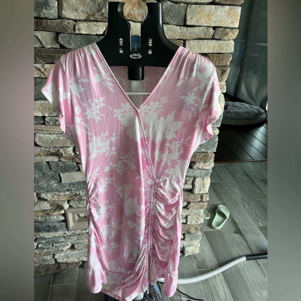 NWOT Michael Kors Pink Floral Mini V-neck Dress - Size M